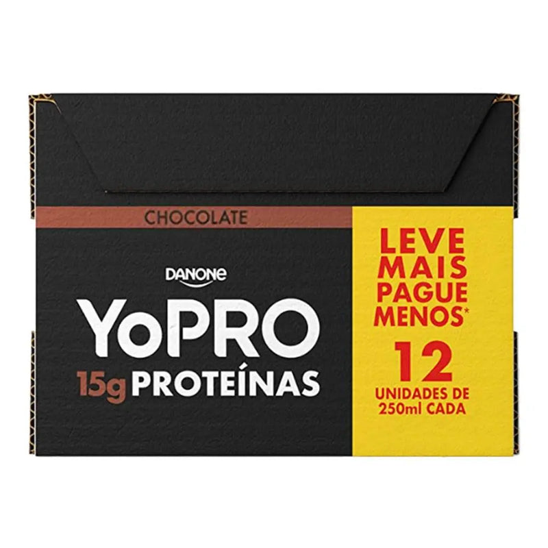 Caixa com 12 unidades YoPRO Bebida Láctea UHT Chocolate 15g de proteínas 250ml